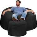 ULTIMATE SACK 5000 5-Foot Bean Bag Chair with Footstool, Charcoal Fur Cover – Oversized Foam Lounger, Floor Seat, Small Sofa, or Couch Bed for Living Area, Gaming Room, or Reading Lounge