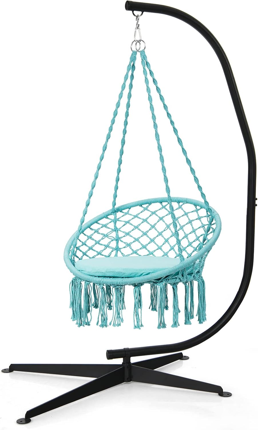 Tangkula Hammock Stand, Steel C Stand for Hanging Chair, Hammock Chair Stand Only with Buckle Hook, Offset Base, 360-Degree Rotation Egg Chair Stand for Indoor Outdoor