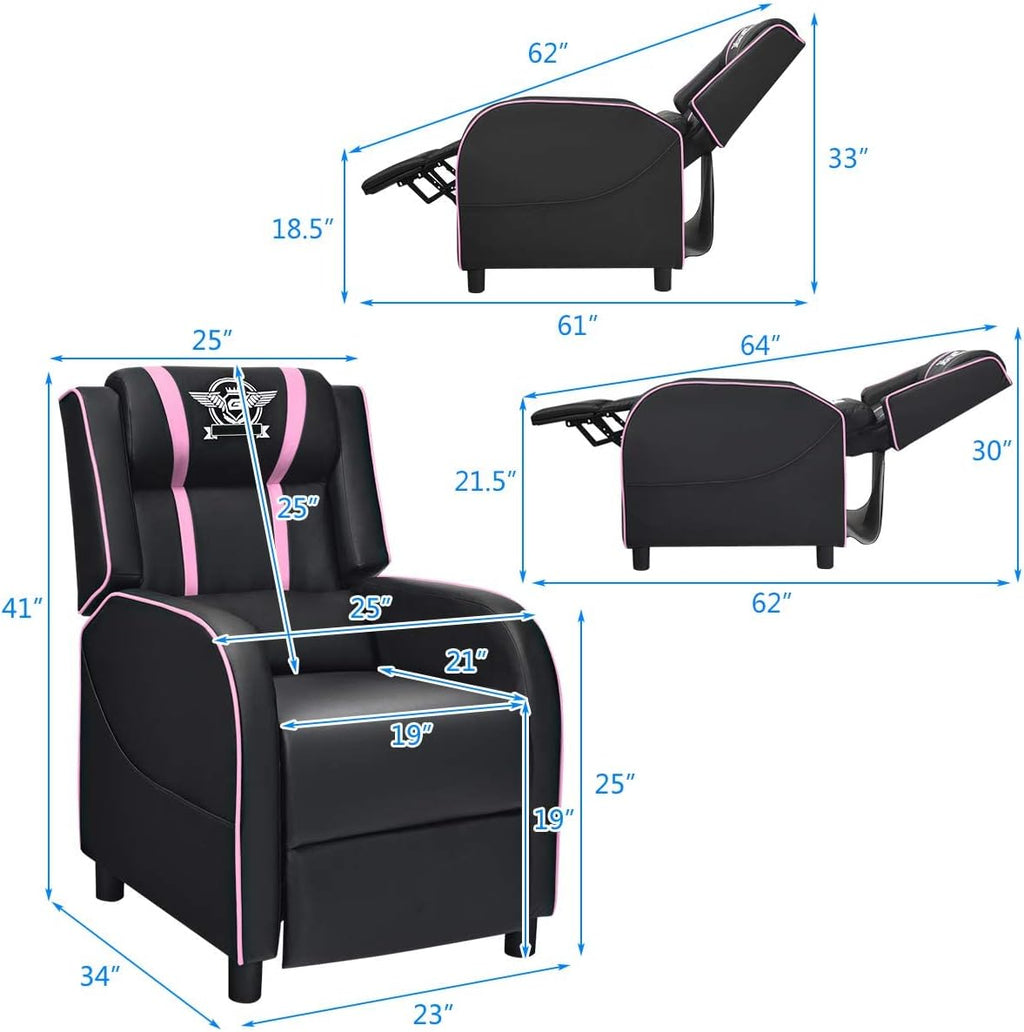 DORTALA Massage Gaming Chair for Adults, Adjustable Recliner Sofa w/Footrest and Massage Function, Adjustable Living Room Recliner, Home Theater Seating, PU Leather, 330LBS Weight Capacity, Pink