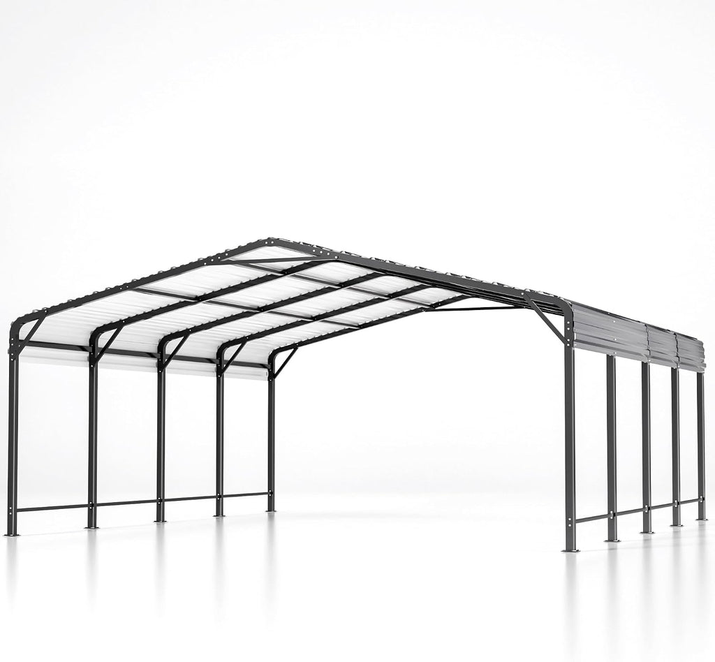 AirWire 20x20 FT Metal Carport with Heavy Duty Carport Canopy, Car Port with Reinforced Base and Five Canopy Beams, 2 Car Garage Shelter for Car, Boats and Truck
