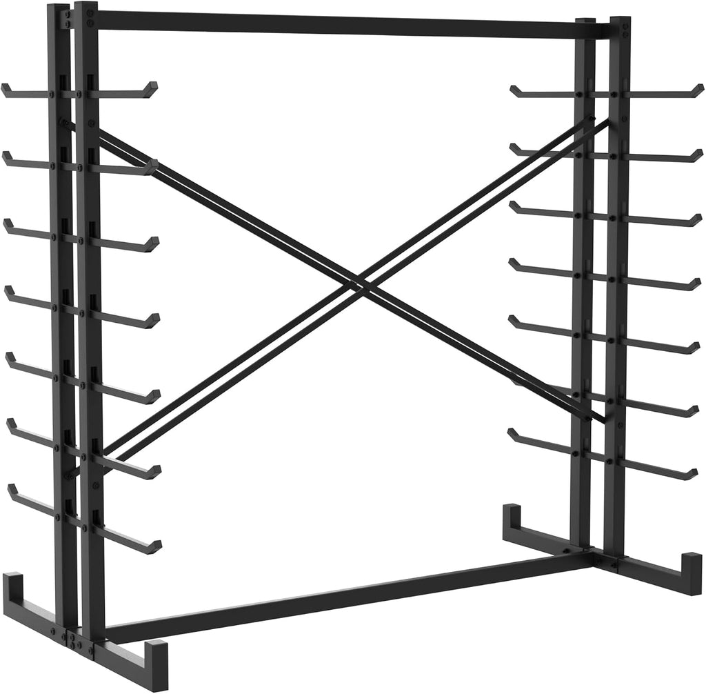 Soywey 7-Tier Steel Horizontal Storage Rack,Detachable Lumber Storage Rack,Load 2000 Lbs Heavy Adjustable Pipe Rack Lumber Organizer Shelf for Garage Workshop Shed Basement Black(No Wheel)