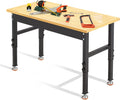 48 * 20' Adjustable Workbench, 2000 LBS Load Capacity Heavy Duty Workstation Without Power Outlets, Rubber Wood Top Worktable for Garage, Office,Workshop, Commercial
