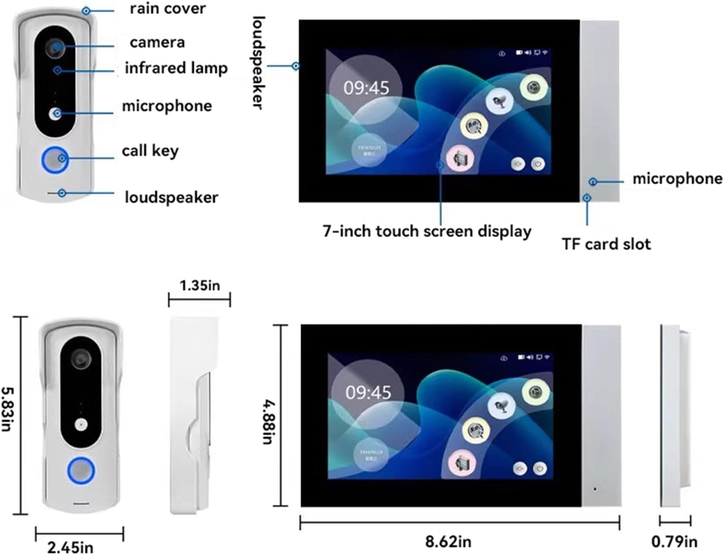 Wired 7-inch Smart Video Doorbell with Touchscreen Chime | 2K Head-to-Toe View | Event-Based Recording & No Monthly Fee | 20-User Tuya App | Stable Wired Power, No Battery Needed