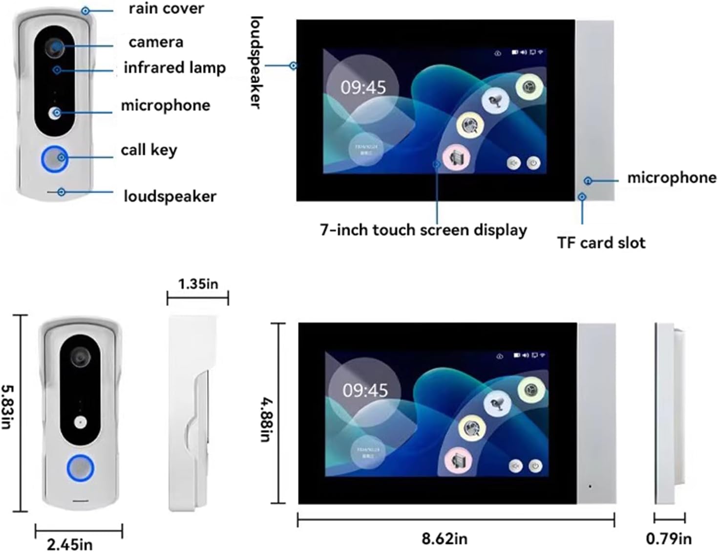 Wired 7-inch Smart Video Doorbell with Touchscreen Chime | 2K Head-to-Toe View | Event-Based Recording & No Monthly Fee | 20-User Tuya App | Stable Wired Power, No Battery Needed