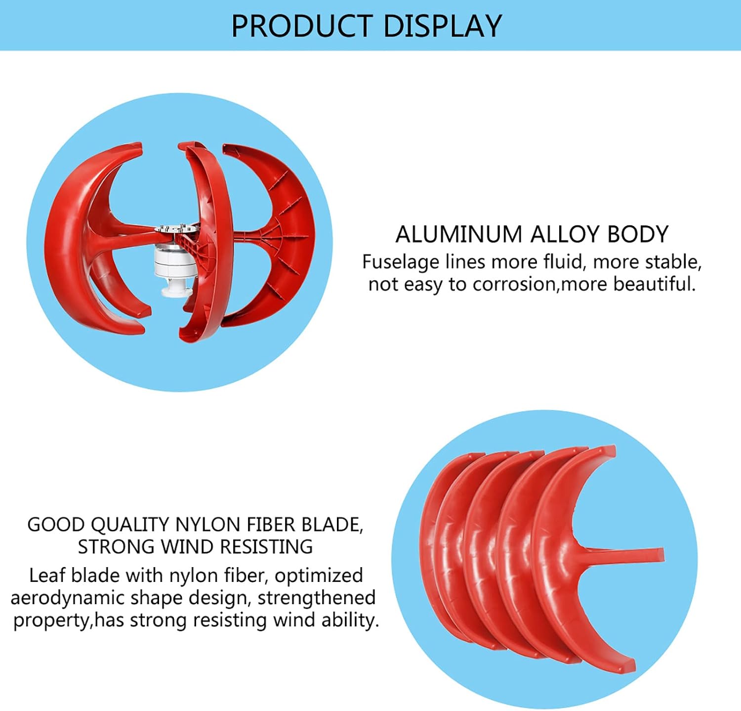Vertical No Noise Wind Turbine Generator, 3000W AC 12V 24V 48V Red 5 Blades Wind Turbines Kit for Home Hybrids Streetlight(with Controller)