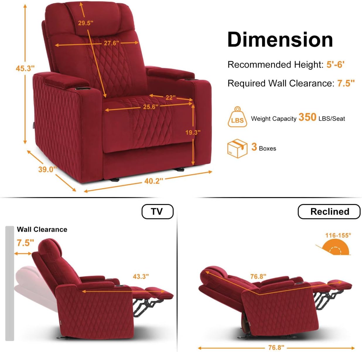 MCombo Zero Gravity Oversized Power Recliner Chair for Adults with Power Headrest & LED Light, Fabric Recliner Chair for Living Room & Home Theater, USB & Type C Port, Armrest Storage HTS401