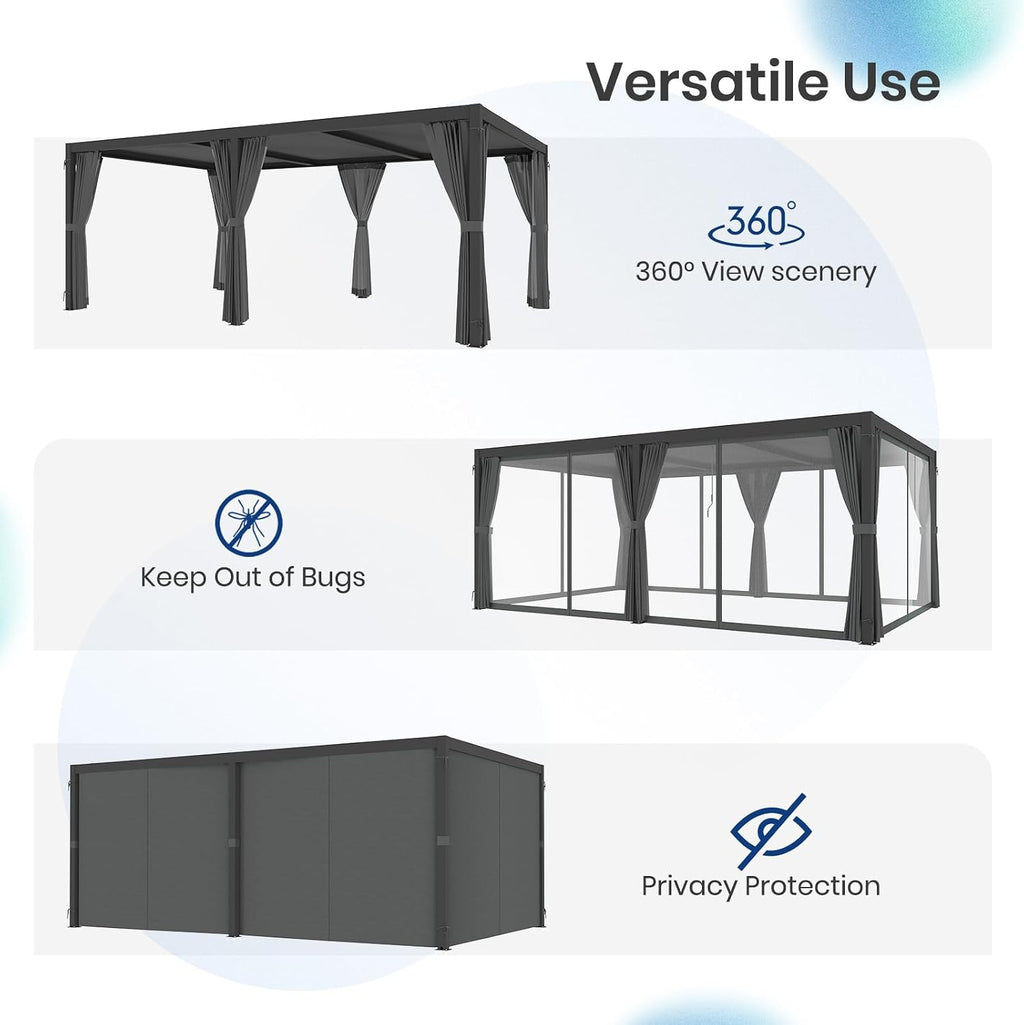 10'×20' Outdoor Louvered Pergola, Aluminum Louvered Pergola Patio with Adjustable Roof for Outdoor Deck, Backyard, Garden (10X20FT)