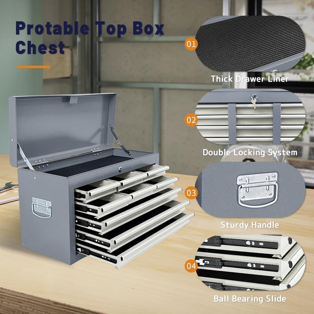13-Drawer Rolling Tool Chest with Double Doors, 2 in 1 Detachable Rolling Tool Chest with Drawers, Mobile Tool Cabinet Combo, Metal Large Lockable Tool Box for Garage Workshop (Gray)