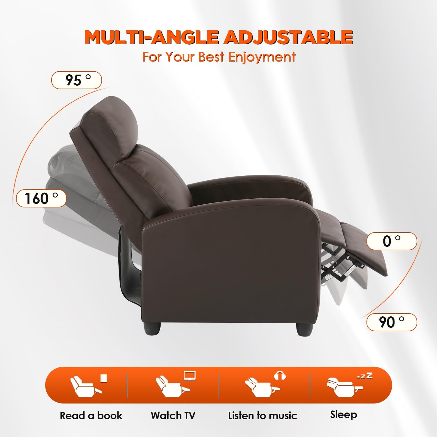 BestMassage | Recliner Chair | with 2 Point Massage Function | Pu Brown | with Lumbar Support, Adjustable Push Back, Footrest & Padded Seat | Easy Assembly | for Living Room, Home Theatre