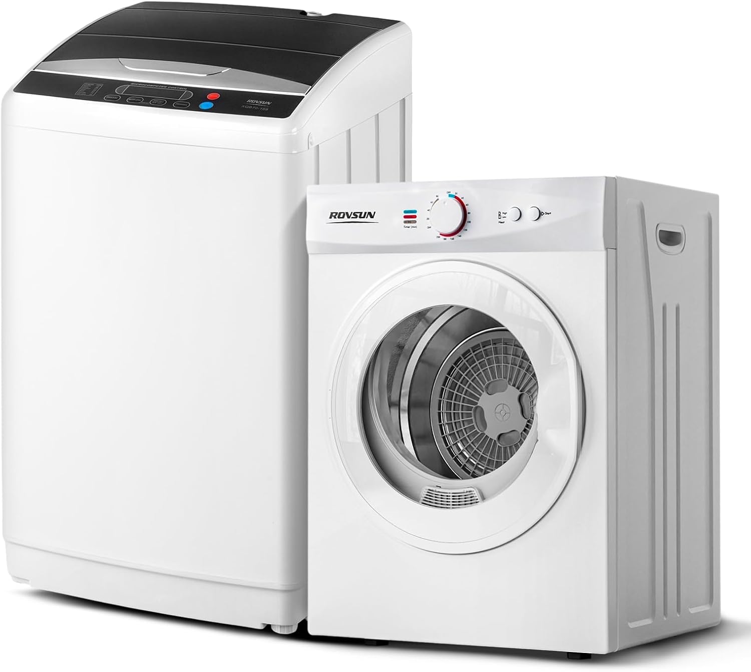 ROVSUN 25LBS Full Automatic Washing Machine and 1.8CuFt Portable Clothes Dryer Set, Compact Laundry Washer and Dryer Combo Set with Stainless Steel Inner Tub, for Apartment, Dorms, Home
