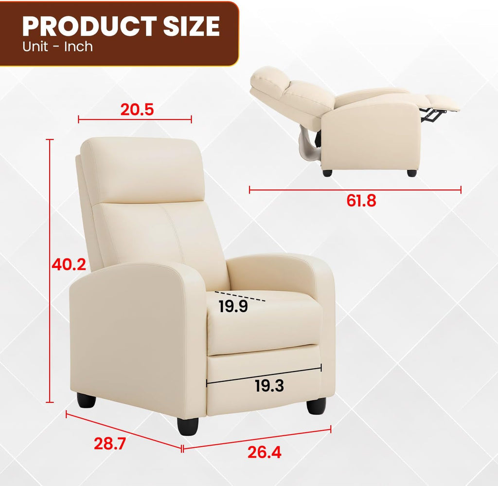 Recliner Chair for Living Room Home Theater Seating Single Reclining Sofa Lounge with Padded Seat Backrest (Beige)