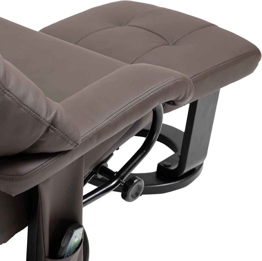 HOMCOM Massage Recliner Chair with Ottoman, 360° Swivel Recliner and Footstool, 10 Point Vibration, PU Leather Reclining Chair with Side Pocket and Remote Control, Brown