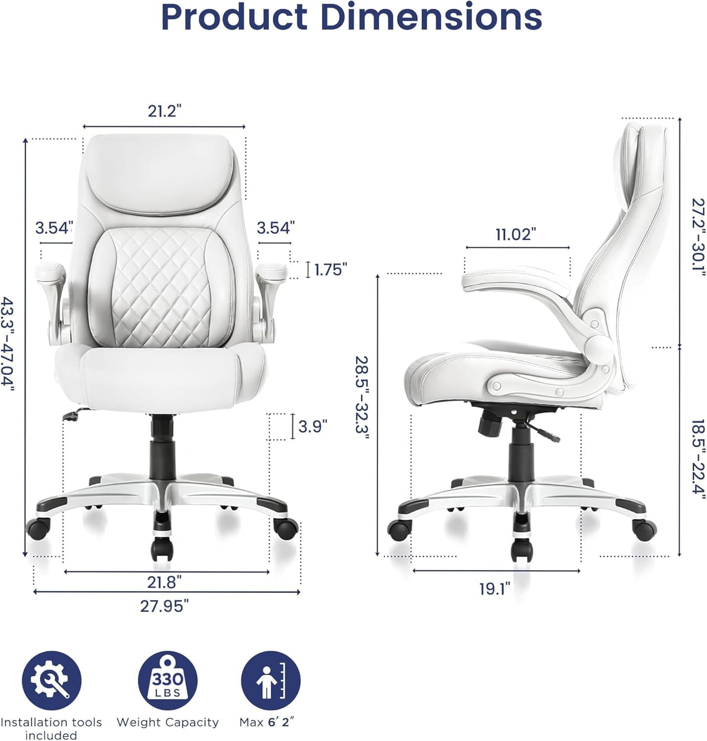 Nouhaus Ergonomic Office Chair Premium Leather Adjustable Lumbar Support & Armrests, High Back Comfy Desk Gaming Chairs Executive Computer Swivel Chair Tilt Function(Posture,White)