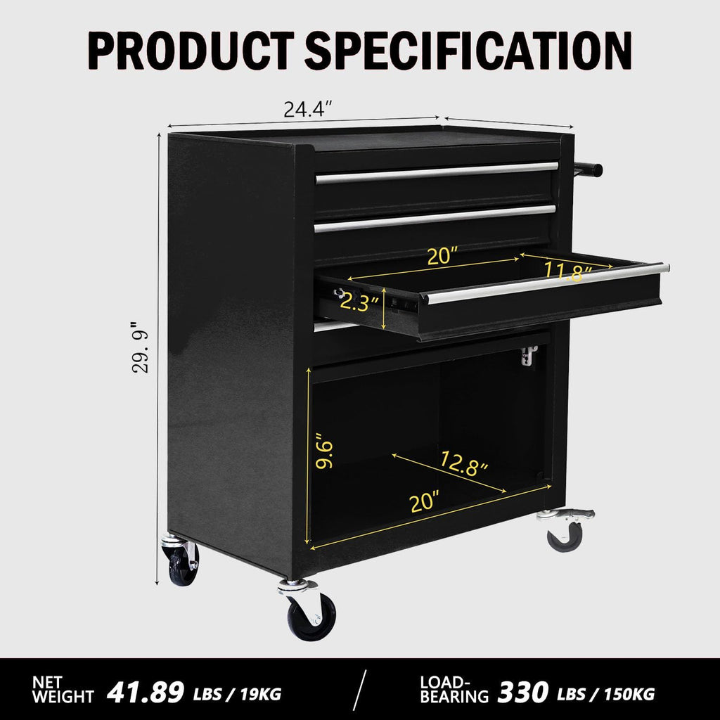 4-Drawer Tool Cart on Wheels, Drawers Rolling Tool Chest with 1 Cabinet, Mobile Trolley Organizer Tools Box with Locking Wheels & Ball Bearing Drawers for Garage,Warehouse,Repair Shop (Black)
