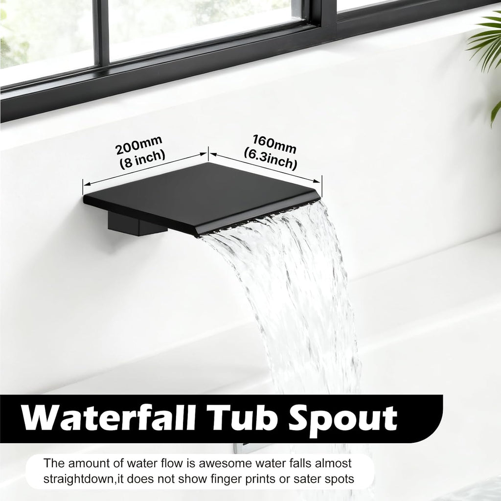 Midanya Shower System with Tub Spout,Bathtub Shower Faucet Set with Square Rainfall Head and Handheld Sprayer Wall Mount Tub Faucet Set with Valve and Trim Kit,10 Inch Matte Black