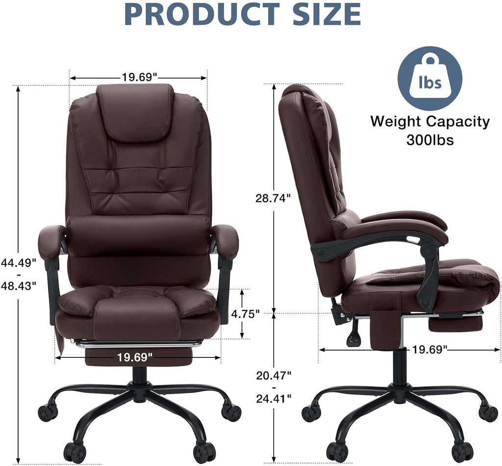 HOFFREE Massage Office Chair with Foot Rest 7 Points Vibration Ergonomic Executive Desk Chair Leather Computer Office Chair Brown