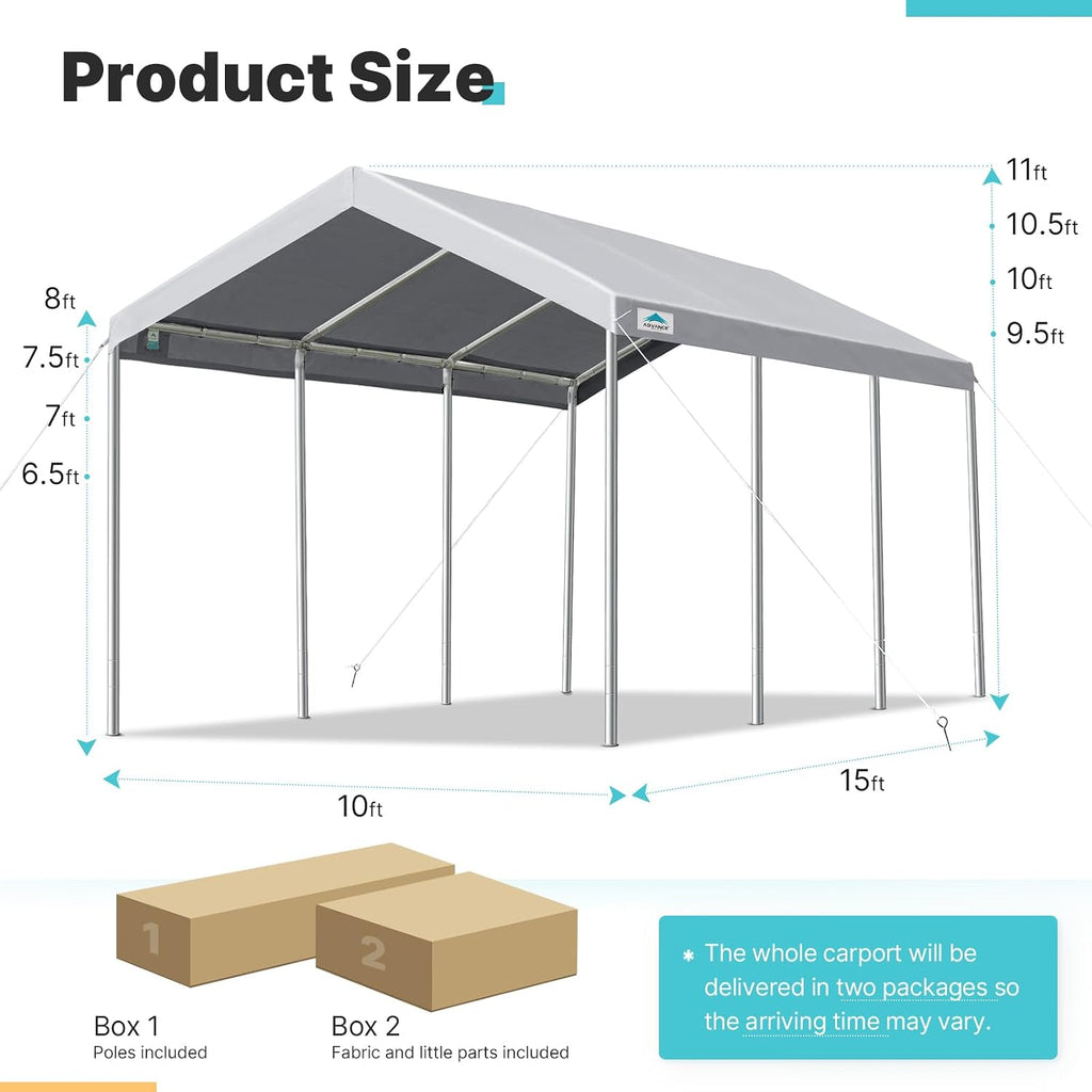 ADVANCE OUTDOOR 10x20 ft Heavy Duty Carport, Adjustable Height Garage Car Canopy Party Tent Boat Shelter, Gray
