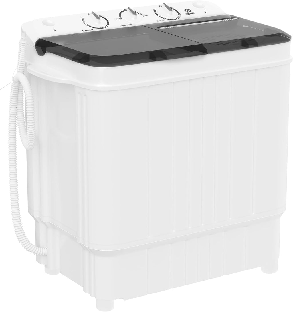 Elevon Portable Washing Machine Twin Tub 17.6 Lbs Capacity, (11 Lbs) and Spinner(6.6 Lbs) Combo Mini Compact Laundry Washer for Home, Apartment, Camping, RVs and Dorms, Black/White