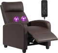 BestMassage | Recliner Chair | with 2 Point Massage Function | Pu Brown | with Lumbar Support, Adjustable Push Back, Footrest & Padded Seat | Easy Assembly | for Living Room, Home Theatre