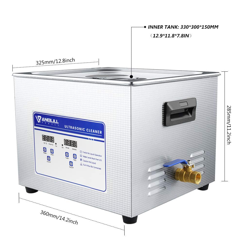 Anbull 15L/4Gal 360W Professional Ultrasonic Cleaner Machine with 304 Stainless Steel and Digital Timer Heater for Jewelry Watch Coin Glass Circuit Board Small Parts