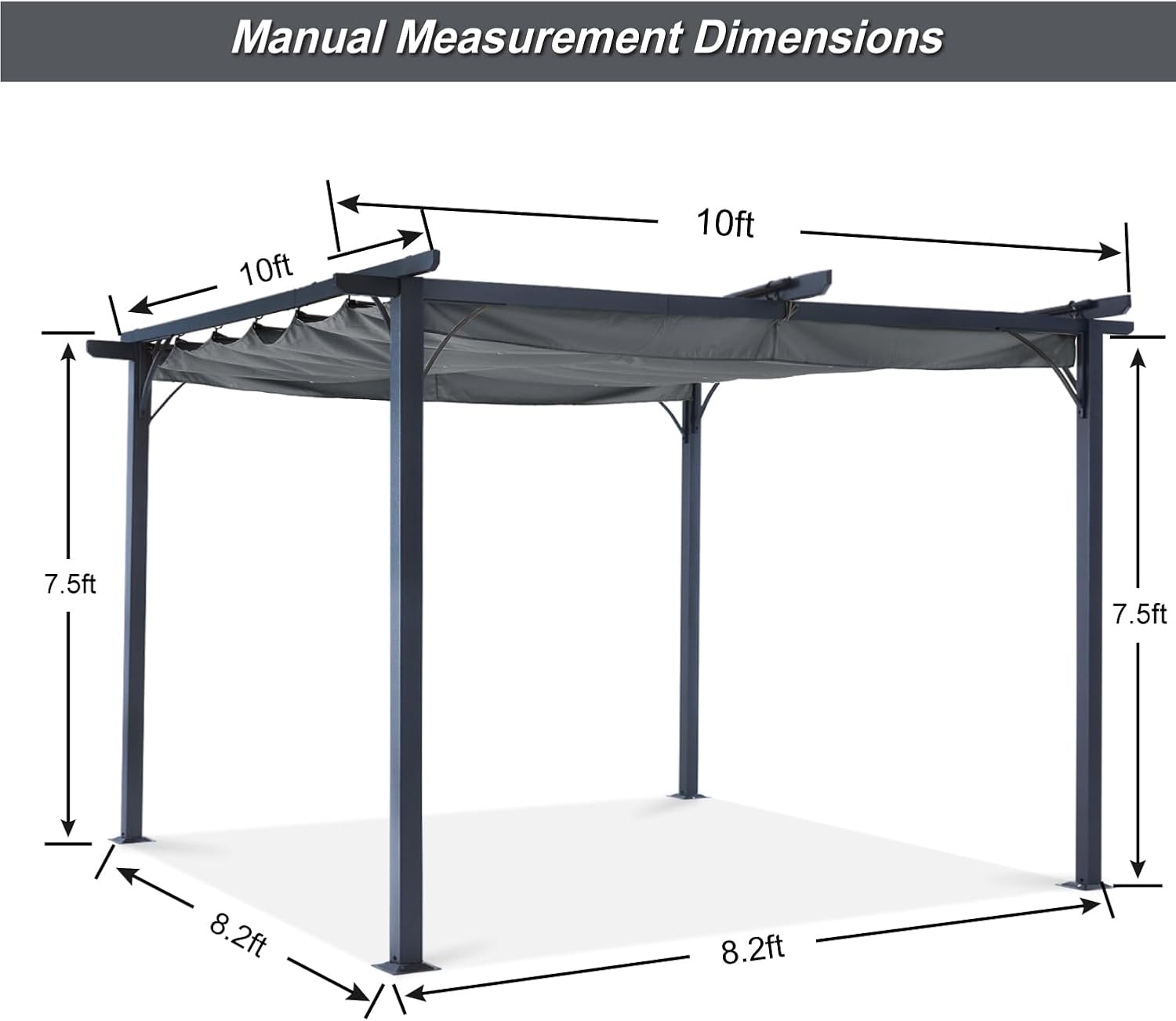 Patio Pergola with Retractable Shade - ABCCANOPY 10x10 Outdoor Retractable Pergola with Sun Shade Aluminum Shelter for Garden, Deck, Lawn, Porch & Backyard (Dark Gray)
