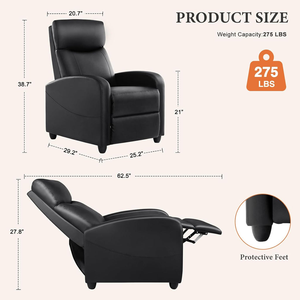 Sweetcrispy Recliner Chair Fabric Recliner Sofa No Massage, Home Theater Seating with Lumbar Support, Adjustable Push Back Overstuffed High-Density Sponge Reclining for Living Room, Grey