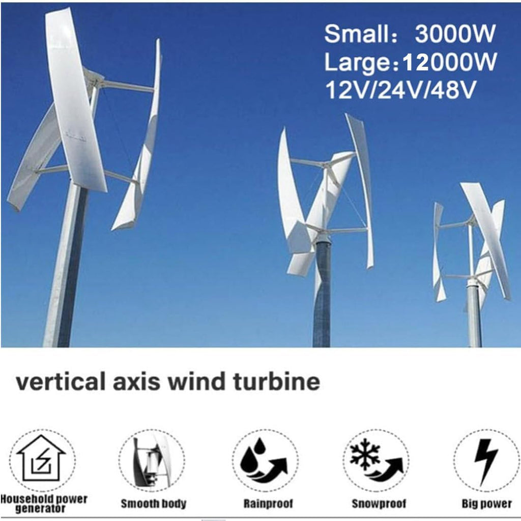 3000W/8000W Vertical Wind Turbine Generator Kit, 12V/24V/48V 3 Blades Helical Magnetic Levitation Shaft Vertical Wind Turbine with MPPT Controller, Suitable for Home Factory Use 12V-12000W