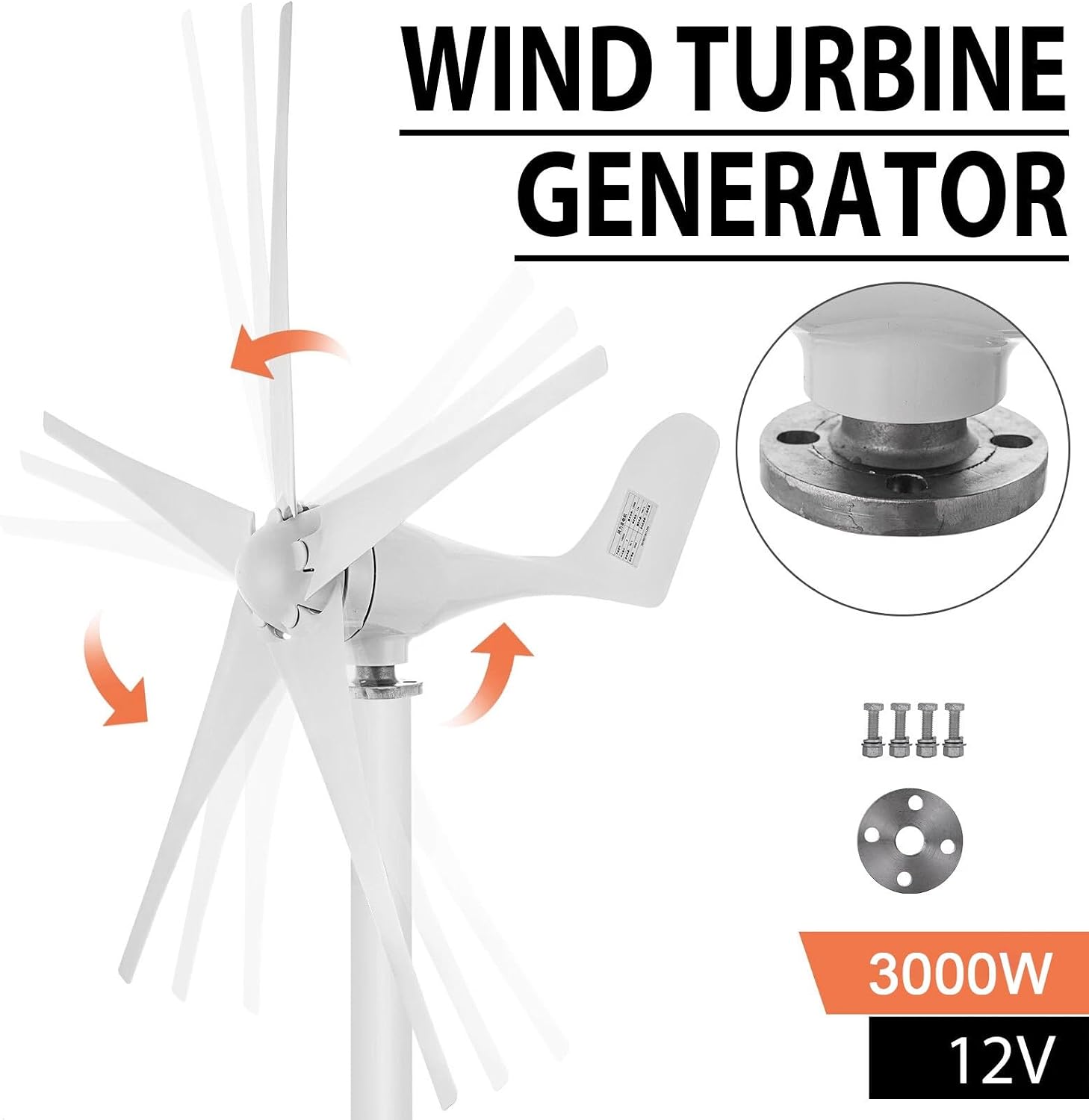 3000W Wind Turbine Generator Kit 12V 24V 48V With 200W Solar Panel And MPPT Controller, Hybrid Wind Solar Power Supply System For Home Projects Street Lighting Off-Grid Applications(48V)
