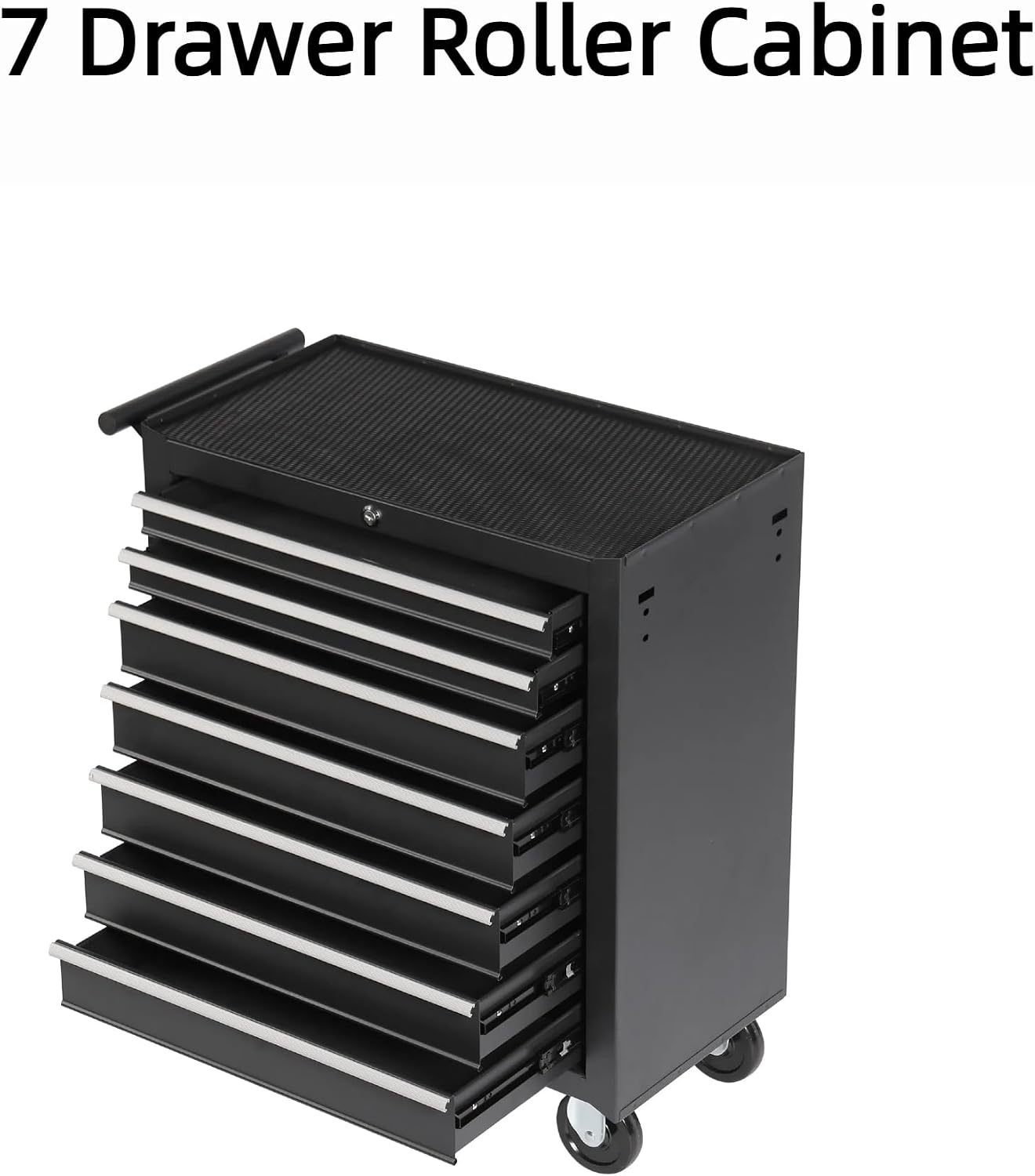 ChicFurnit Tool Chest, 7-Drawer Rolling Tool Chest with 5 Standard and 2 Large Drawers & Top Storage Rack, Storage Box with Four 360° Universal Wheels for Home Workshops, Repair Shops, Black