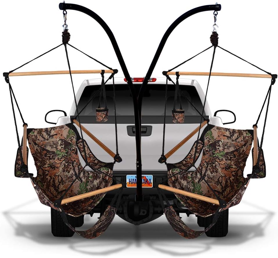 41536203-KP Parachute Hammock Hitch Stand with 2 Cradle Chairs and Army Green/Brown, Camo