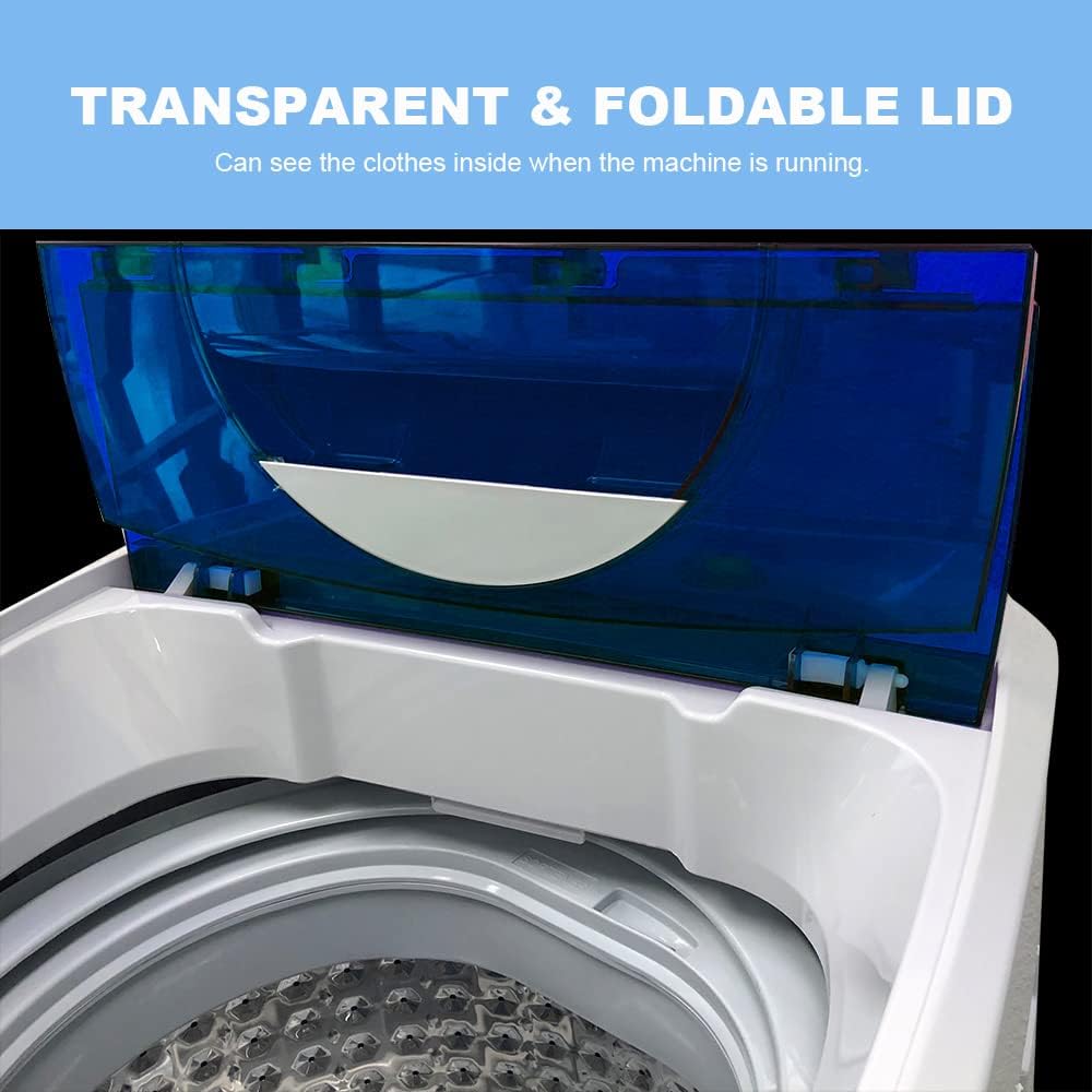 Panda 1.34 Cu.ft Portable Washing Machine, Fully Automatic Laundry Washer with Built-in Drain Pump, Top Load Clothes Washer 10 LBS Load Volume for Apartment and Household, Blue Transparent Lid