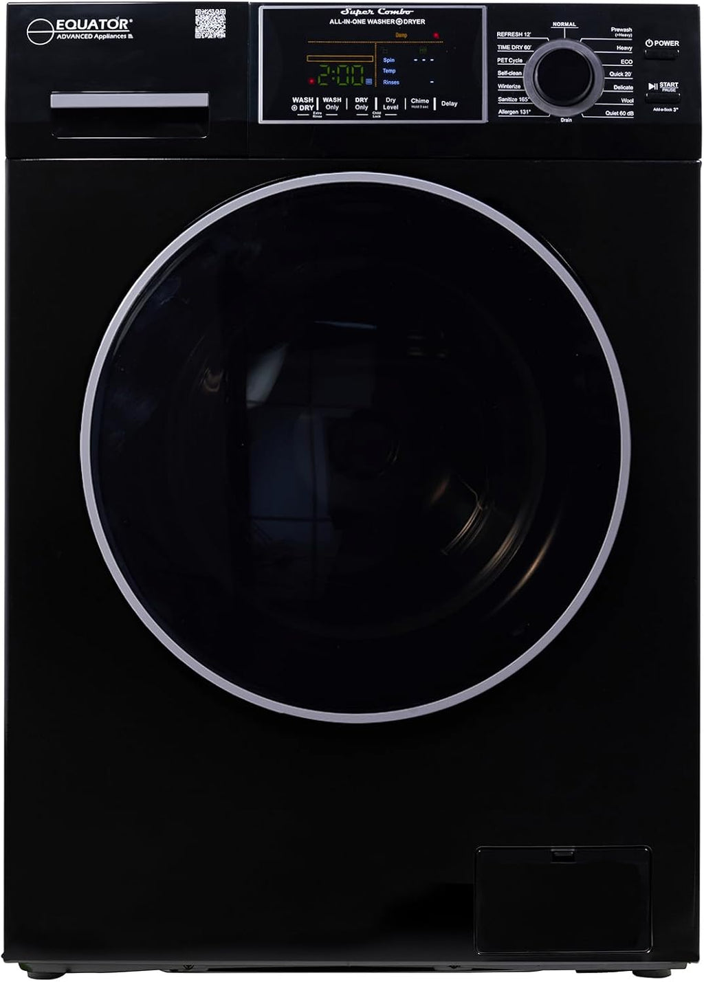 Equator 24' Original 110V Ventless Compact Combo Washer Dryer 1.6 cu.ft./15 lbs FULLY BUILT-IN 1400 rpm in Black