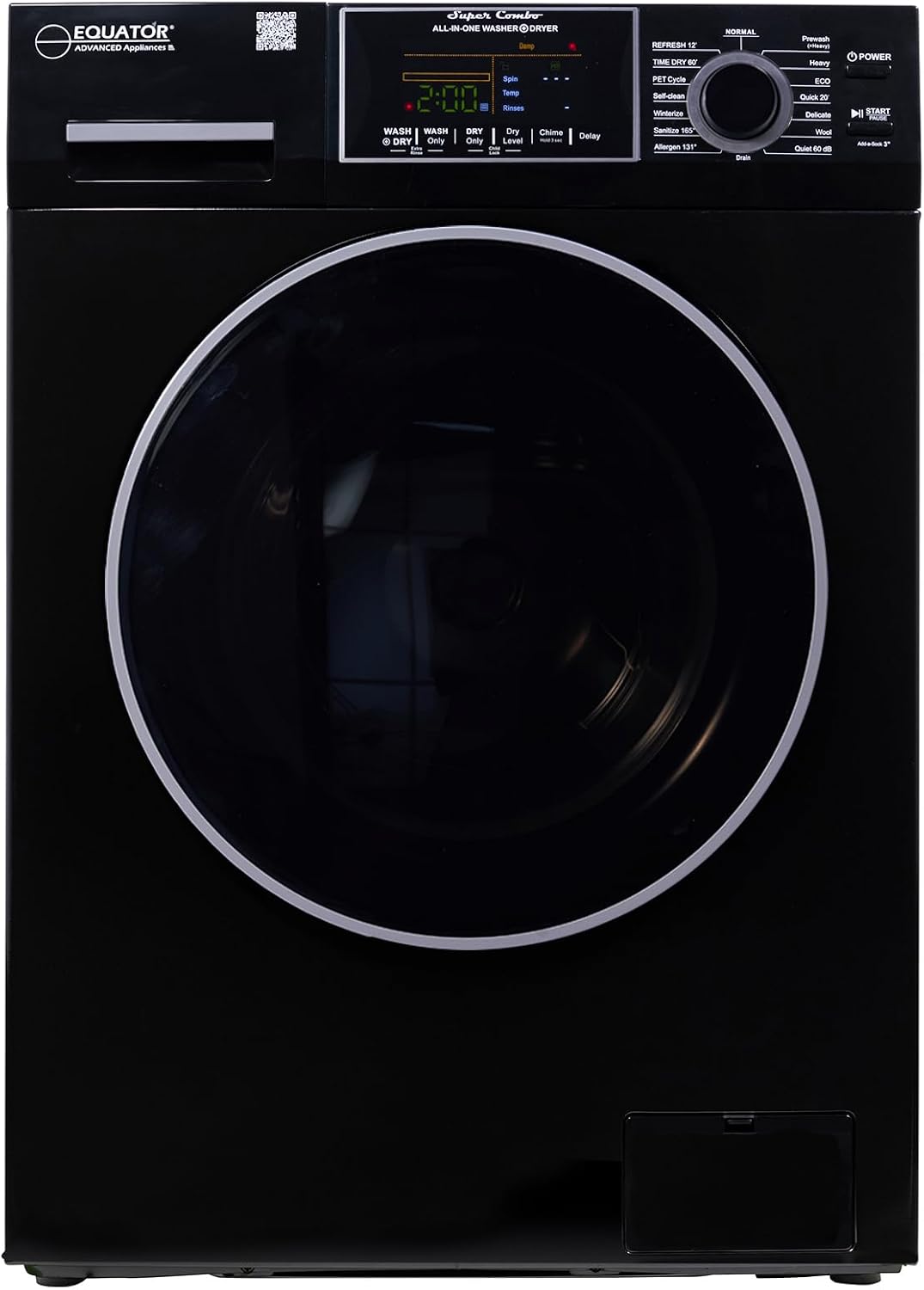 Equator 24' Original 110V Ventless Compact Combo Washer Dryer 1.6 cu.ft./15 lbs FULLY BUILT-IN 1400 rpm in Black