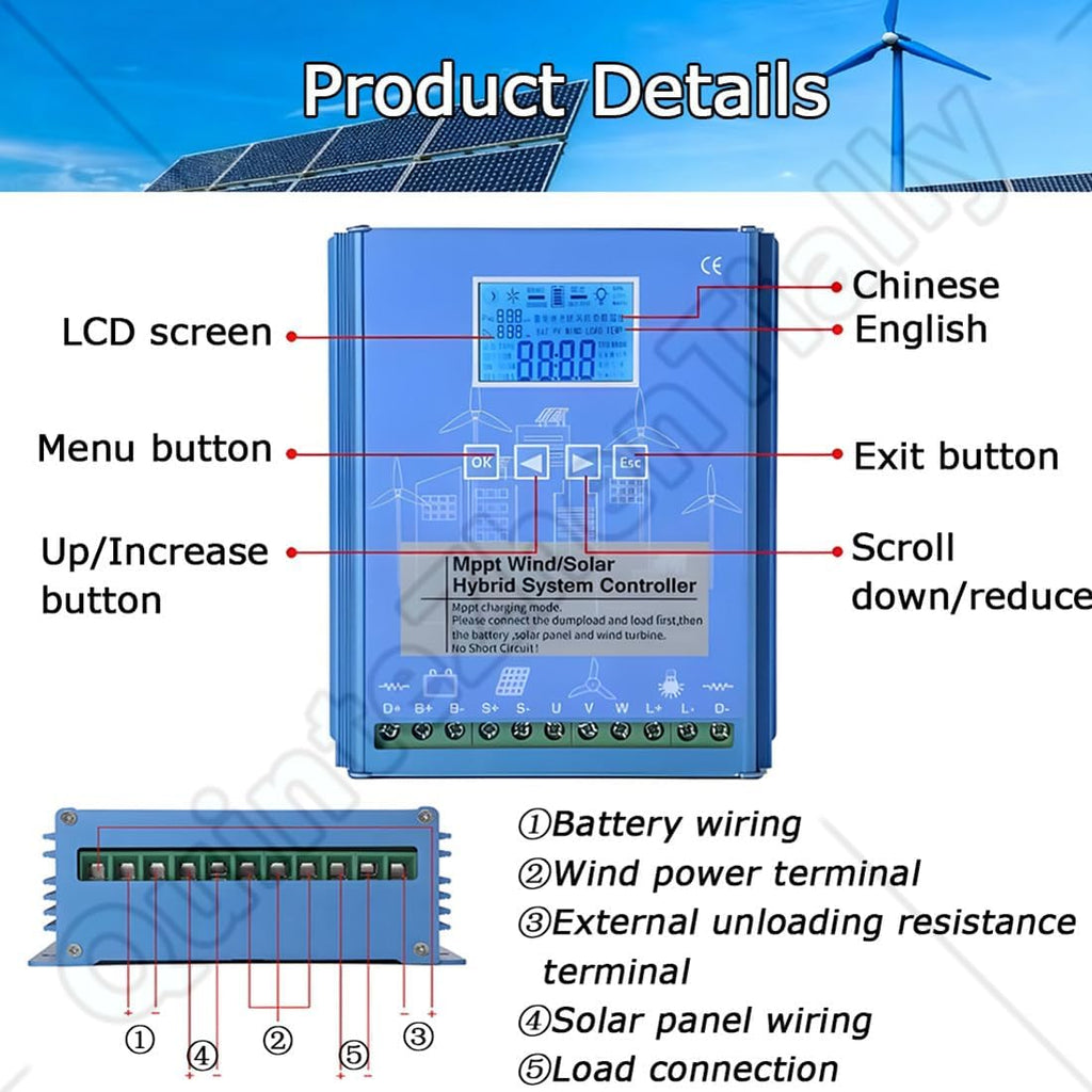 Off Grid Hybrid Wind Solar Controller,3000w-8000w Wind Turbine Generator Solar Panel Auto Regulator,Multiple Load Control Modes,Customize Settings According Needs 8000W