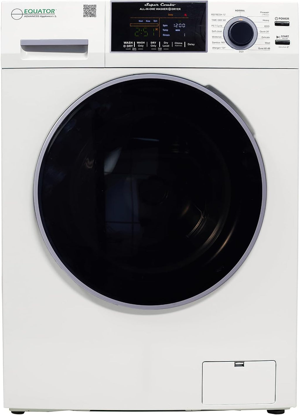 Equator All-in-One Washer Dryer VENTED-DRY 30% FASTER than Condense 15lb 110V in White