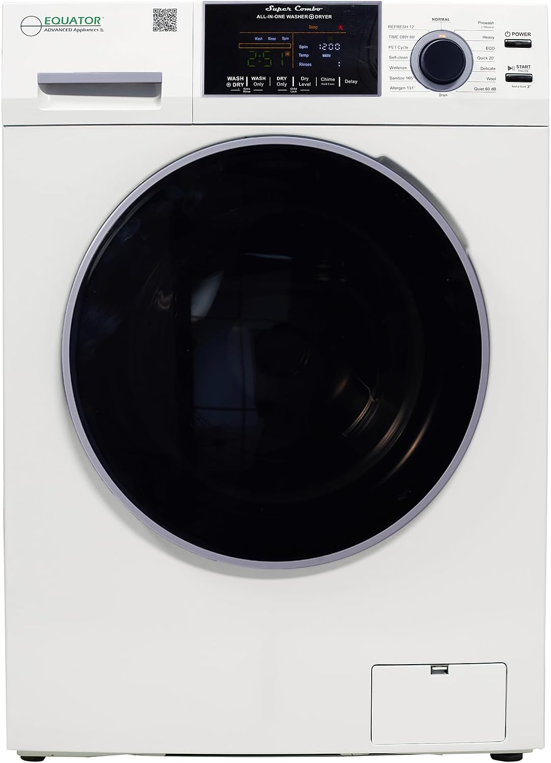 Equator All-in-One Washer Dryer VENTED-DRY 30% FASTER than Condense 15lb 110V in White