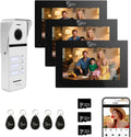 Wired Video Doorbell Intercom System 3 Unit 7 Inch Monitor Door Phone Kit 1080P Camera Night Vision,Support Remote Unlock Door Release,Snapshot for Home Vally Apartment (1 doorbell(w)+3 minitor(b))
