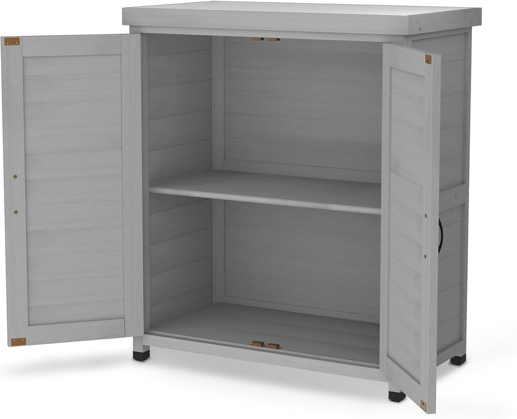 Outdoor Storage Shed Waterproof, Potting Shed with Storage Cabinet and Metal Table Top for Backyard Garden Patio,Outdoor Work Station Table