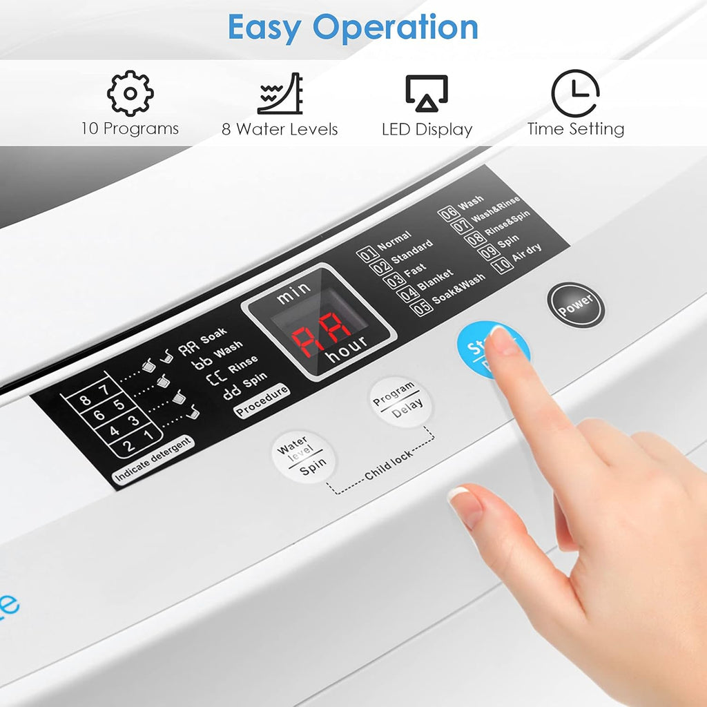 Giantex Washing Machine Portable Compact 12lbs Capacity Full-Automatic W/Drain Pump,10 programs 8 Water Level 1.34 Cu.ft Cloth Washer and Spinner