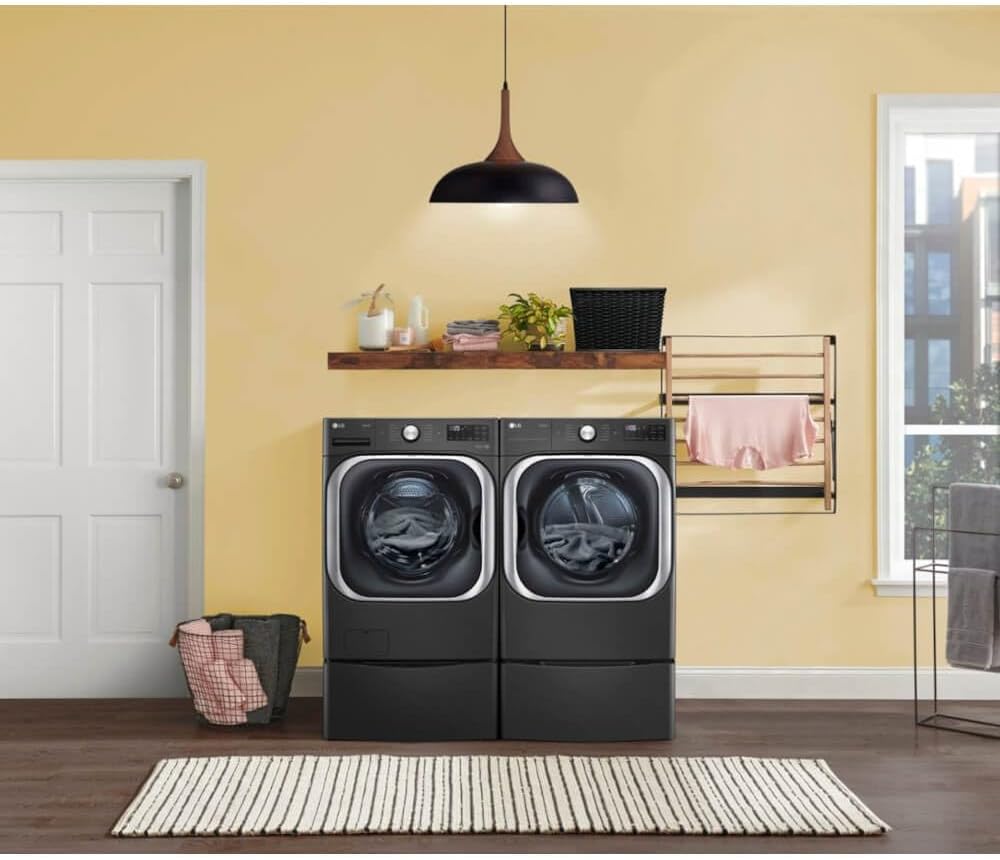 LG 5.2 cu. Ft Stackable Smart Front Load Washer in Black Steel with Steam & Turbowash Technology