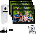 Wired Apartment Video Doorbell Intercom System,4 Units Touch Screen WiFi Monitor,Wireless Video Door Phone Kit,Indoor Outdoor Support Monitoring,Unlocking for Home Vally (10 inch Black Monitor)