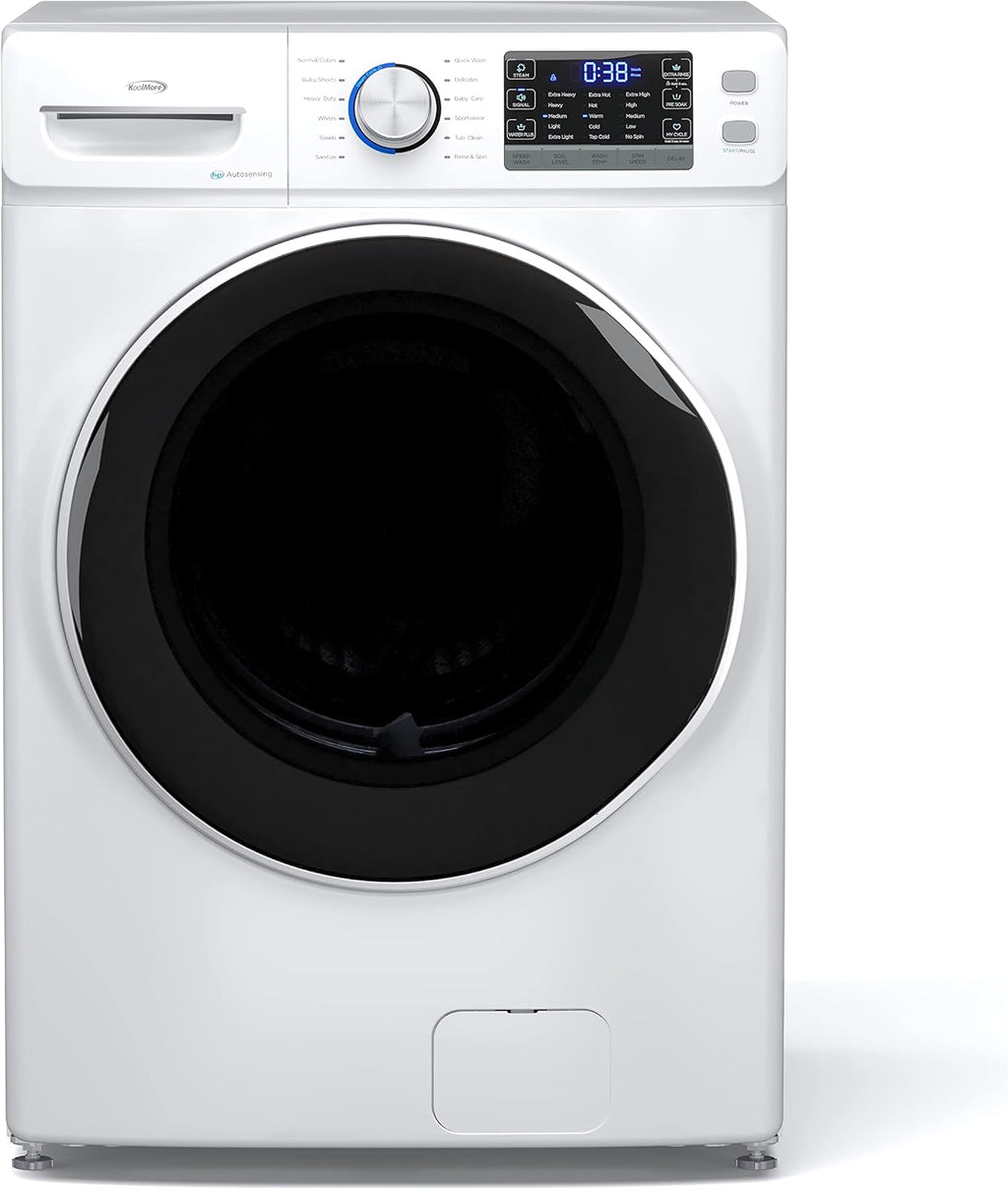 KoolMore 27' Front Load X-Large 4.5 Cu. Ft. Washing Machine with Quiet Inverter Motor, Steam and Water Plus Functions, 20-Minute Quick Wash, and 12 Washing Cycles [White] [120V] (FLW-5CWH)