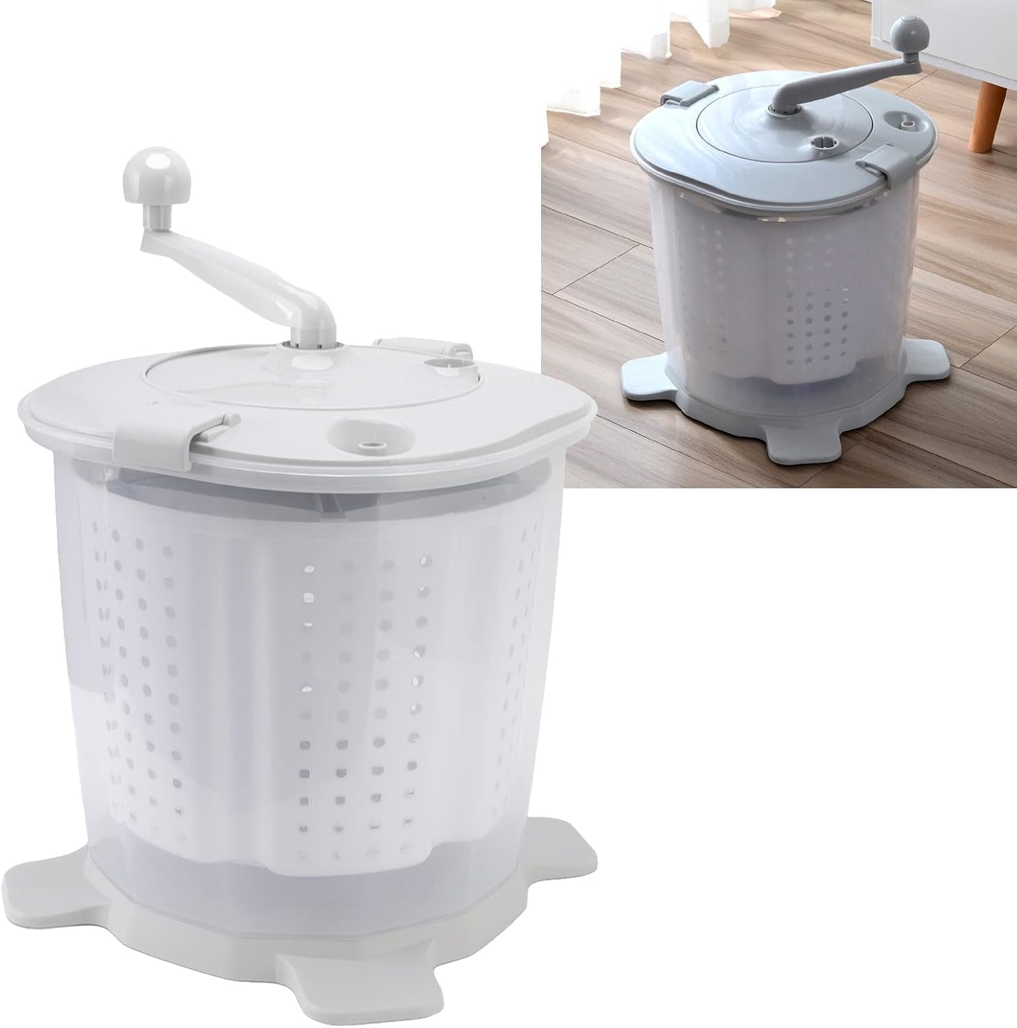 Portable Hand Crank Manual Washing Machine, Non Electric, Nordic Grey, for Dormitory Apartment Camping