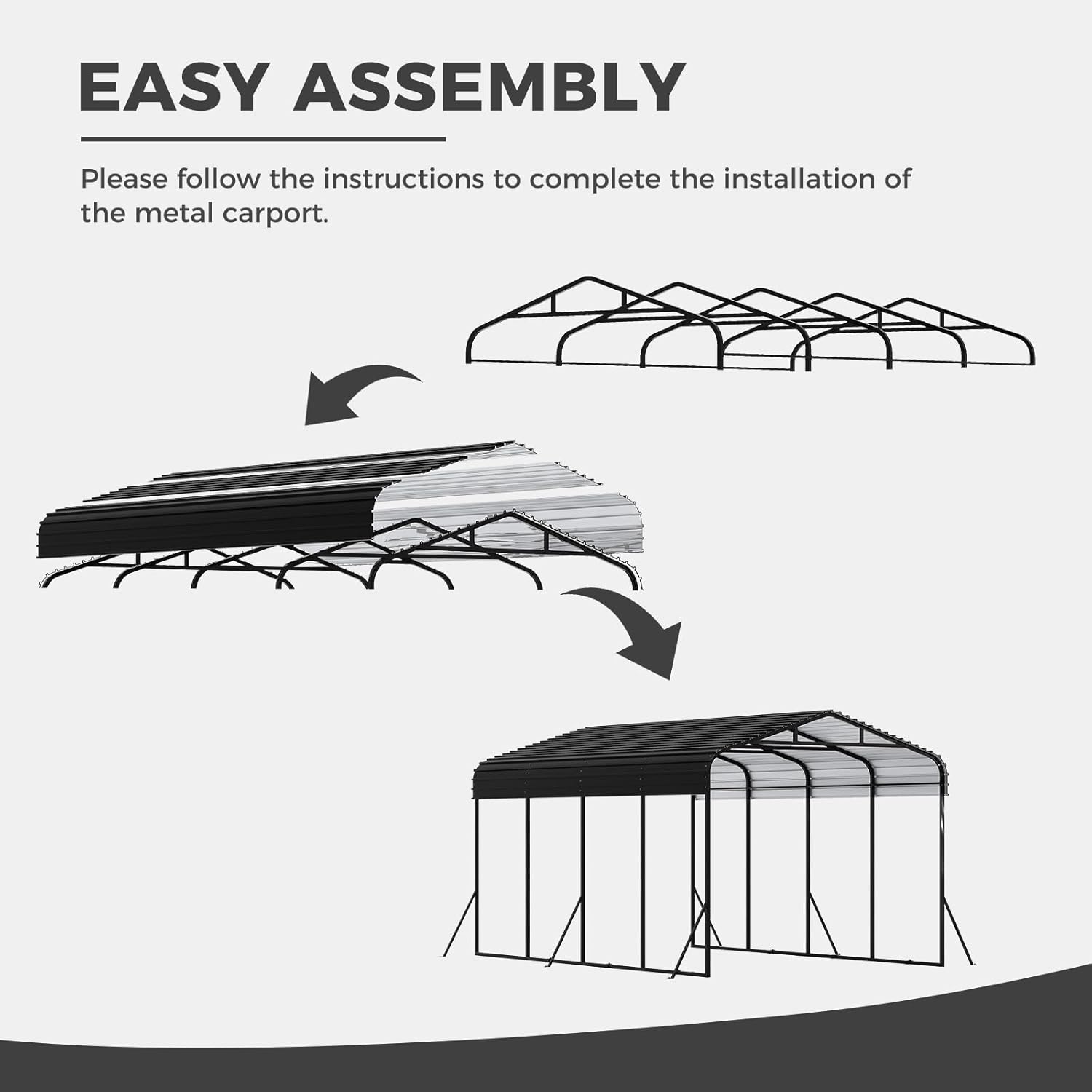 12x20 FT Metal Carport, Garage with Updated Frame Structure, Galvanized Steel Roof and Enhanced Base Canopy, Metal Garage Car Shelter Shade for Car, Boats and Truck
