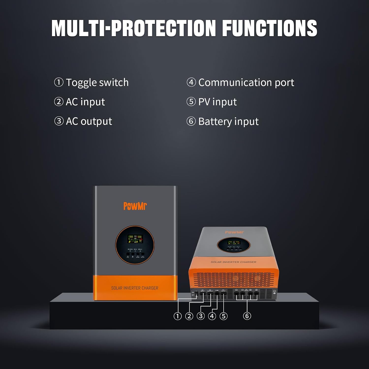 PowMr 10000W Hybrid Solar Inverter 48VDC to 110V/220VAC, 10kW Hybrid Inverter w/Built-in 120A MPPT Charge Controller, Pure Sine Wave for 48V Lead-Acid and Lithium Battery, Peak Power:30000W