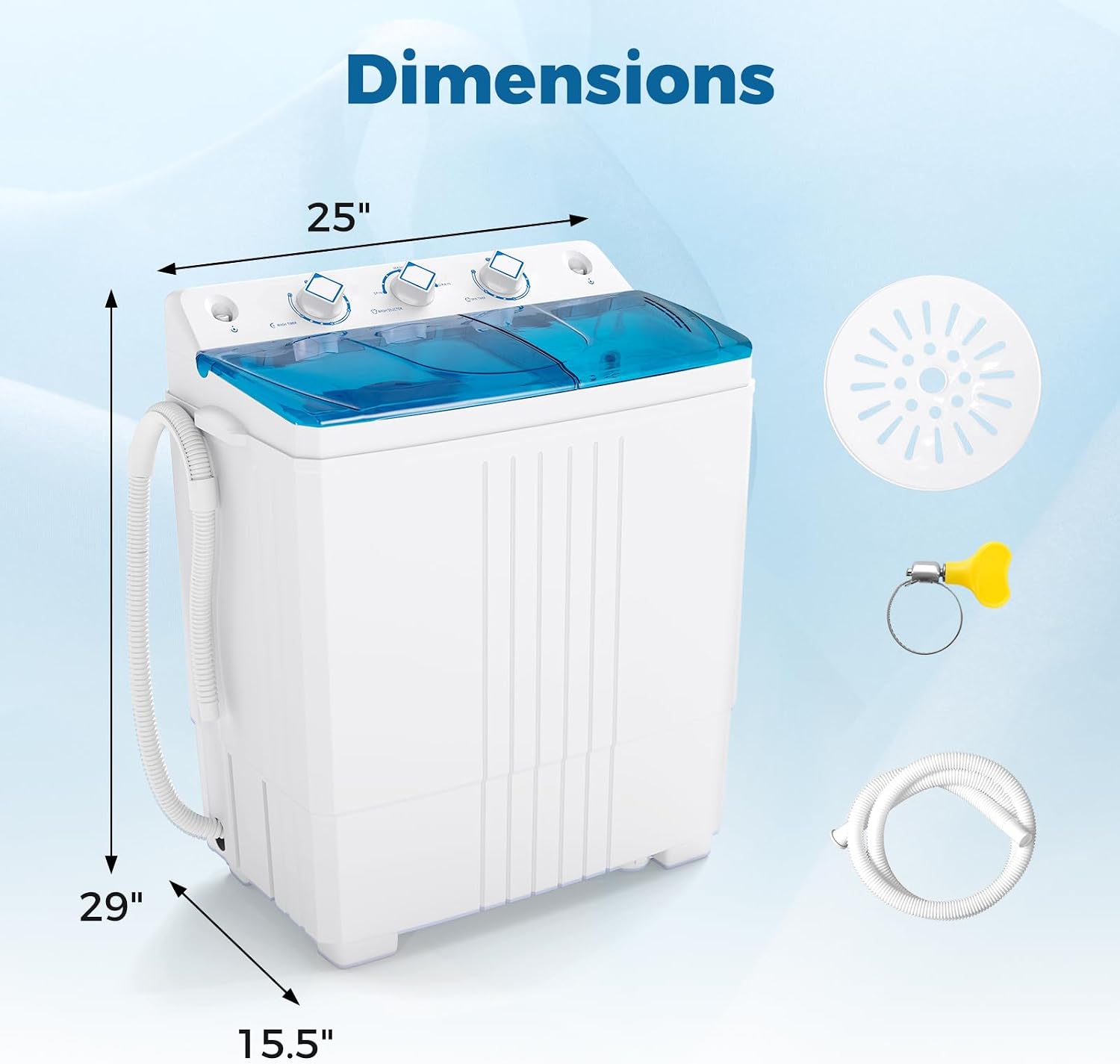 COSTWAY Portable Washing Machine, Twin Tub 20 Lbs Capacity with Drain Pump, Laundry Washer 12 Lbs and Spinner 8 Lbs with Timer Control, Perfect for Apartment Dorm RV, Blue+White