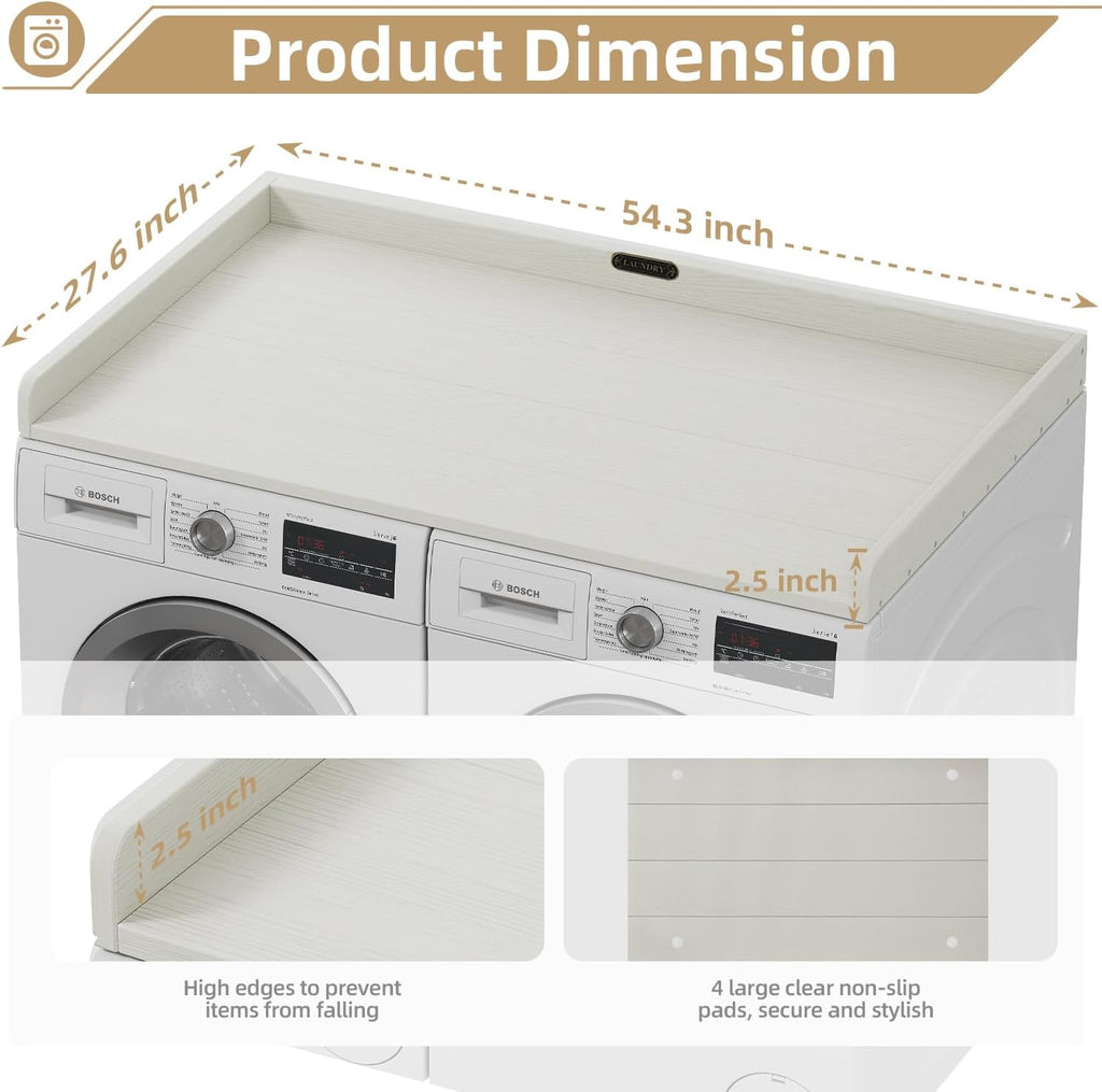 No-Installation HDPE Washer Dryer Countertop, Washer and Dryer Topper Covers for The Top, Laundry Countertop Laundry Room Organization No Water Leakage White
