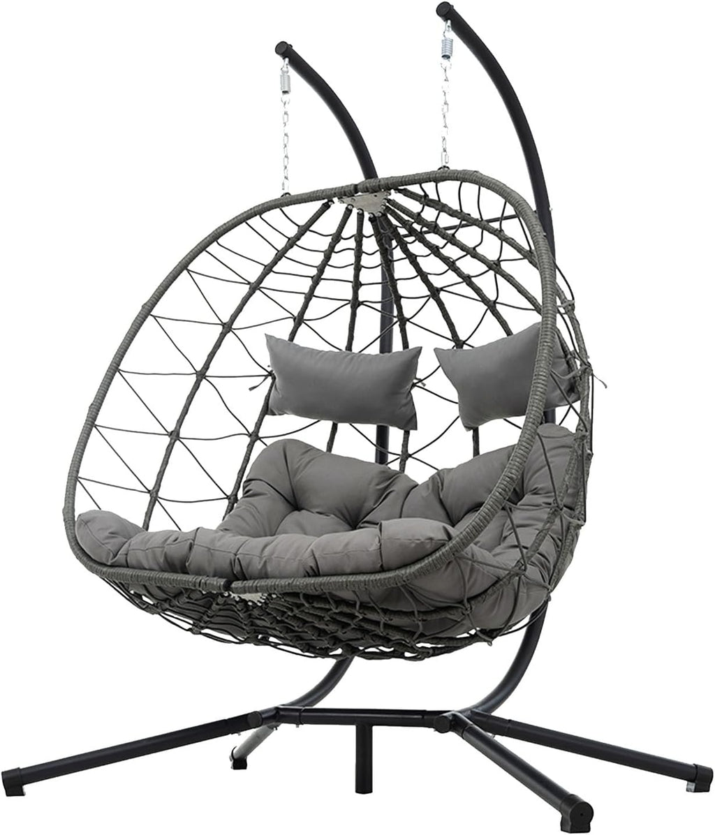 Egg Swing Chair with Stand 2Person Hanging Wicker Hammock Chair for Indoor & Outdoor Relaxation with Strong Load Bearing and Comfortable Cushion
