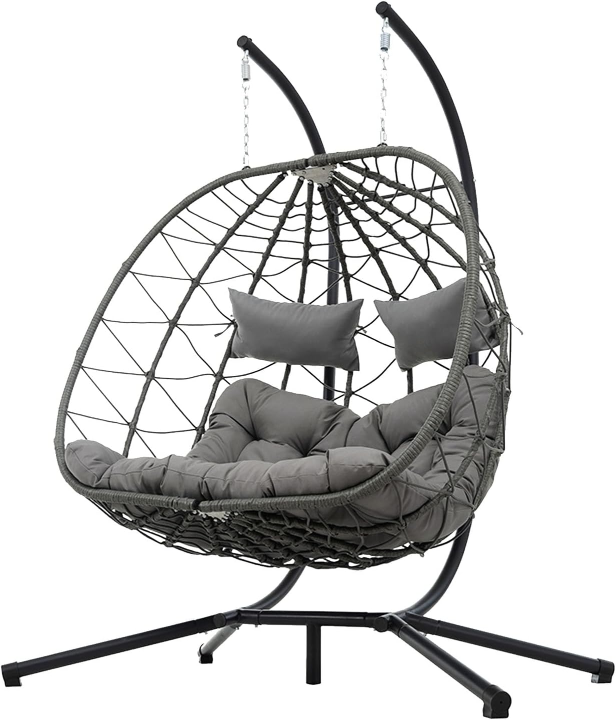Egg Swing Chair with Stand 2Person Hanging Wicker Hammock Chair for Indoor & Outdoor Relaxation with Strong Load Bearing and Comfortable Cushion