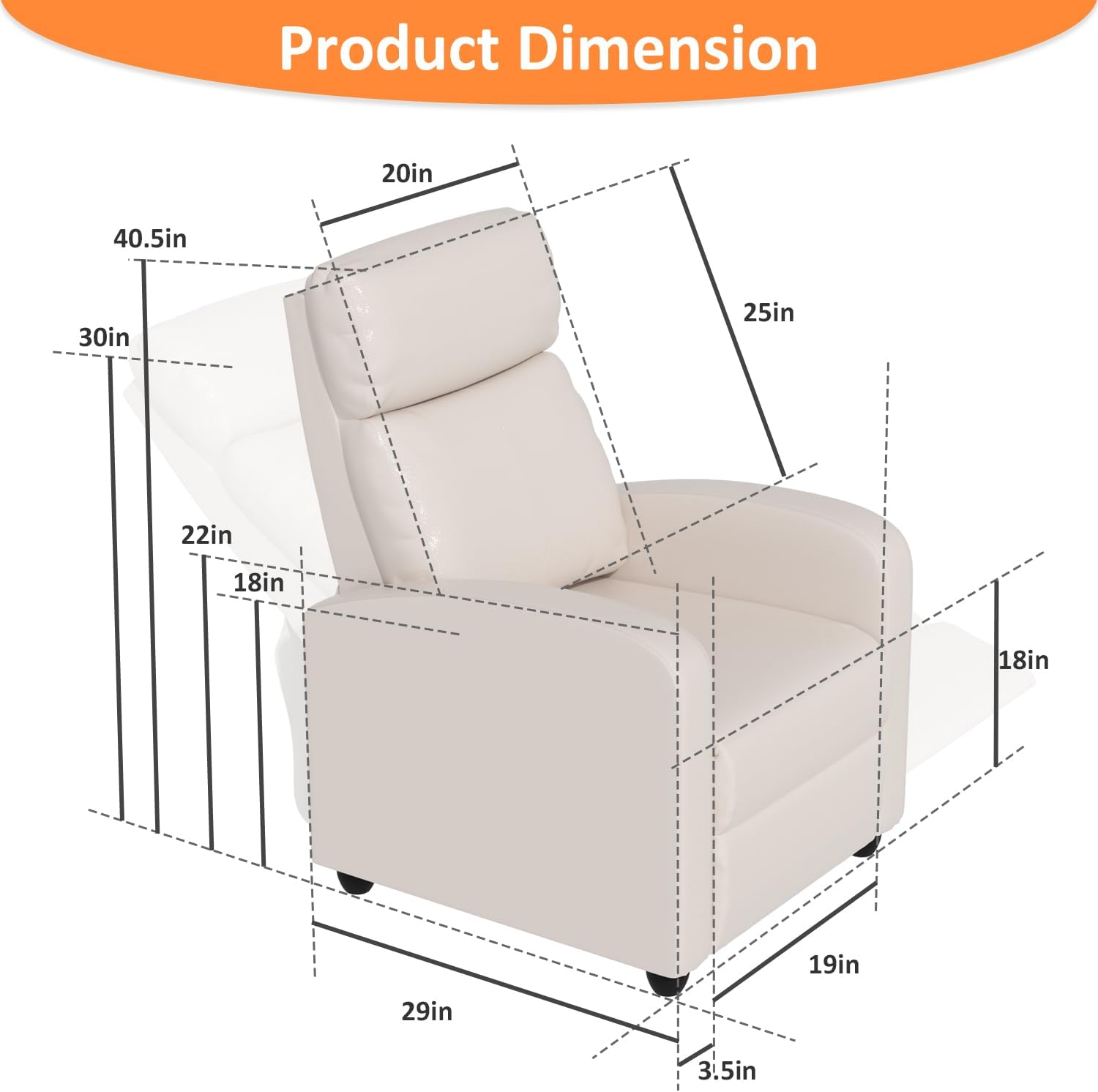 MKDLUFEI Massage Recliner Chair, Single Sofa Chair with Remote Control, Adult Chair Recliner, Living Room Recliners with Pu Leather Push Back Backrest, Beige